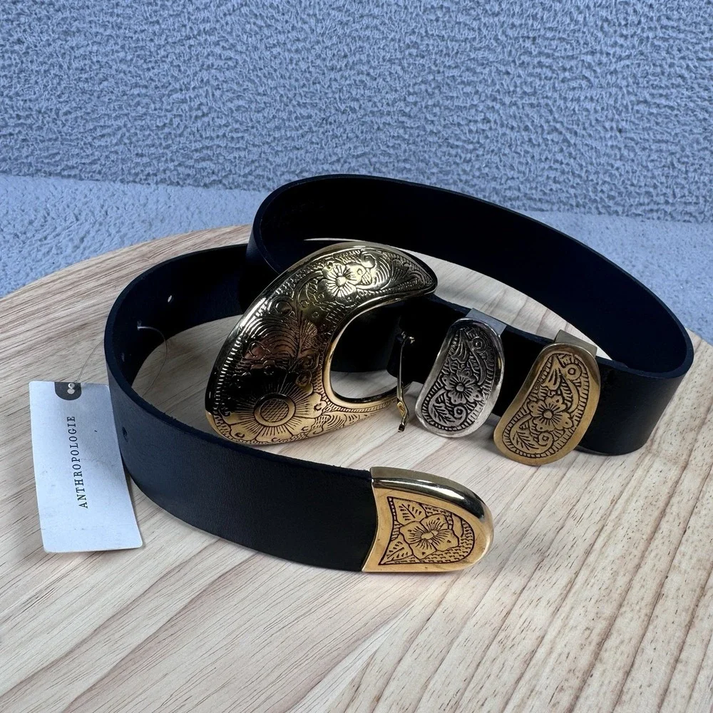 Streets Ahead Ariel Belt XS Black Italian Leather Engraved Solid Brass Two Tone